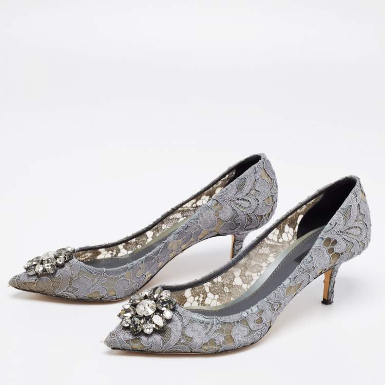 Pre Owned Dolce & Gabbana Grey Lace Bellucci Pumps Size 40.5