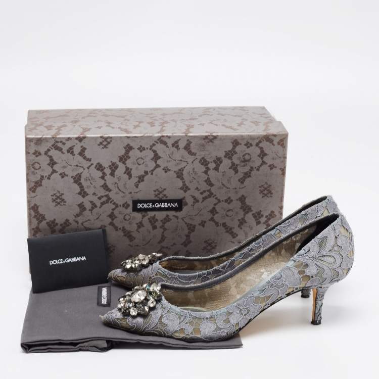 Pre Owned Dolce & Gabbana Grey Lace Bellucci Pumps Size 40.5