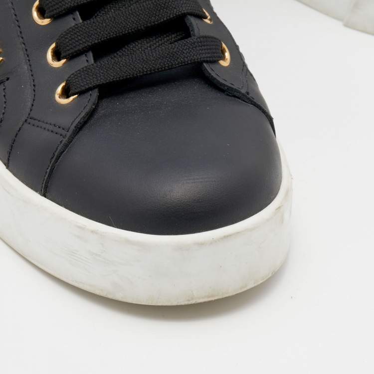 مملوكة مسبقًا Dolce & Gabbana Black/Gold Leather Portofino Pearl Embellished Low Top Sneakers Size 40