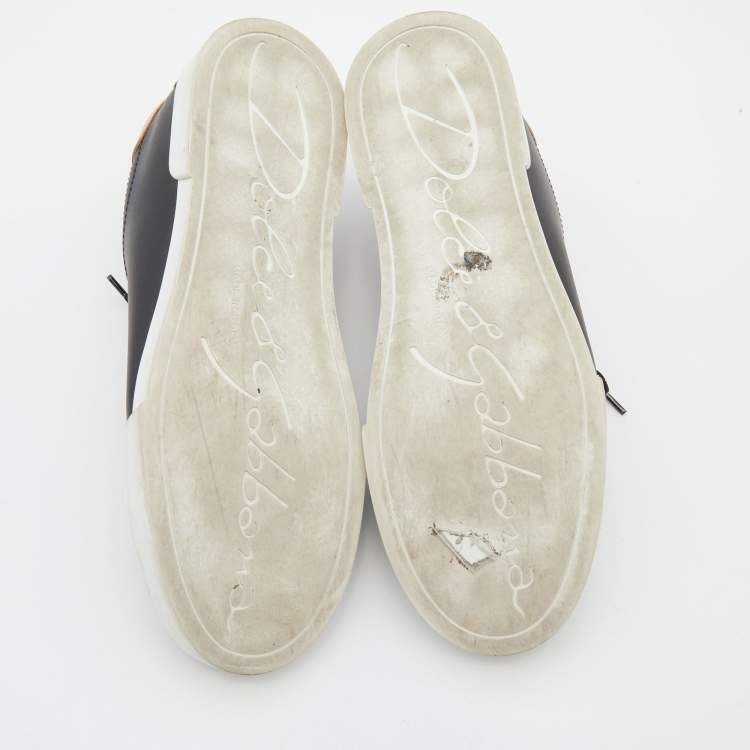 مملوكة مسبقًا Dolce & Gabbana Black/Gold Leather Portofino Pearl Embellished Low Top Sneakers Size 40