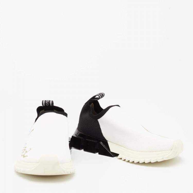 Pre Owned Dolce & Gabbana White/Black Knit Fabric Sorrento Slip-On Sneakers Size 37