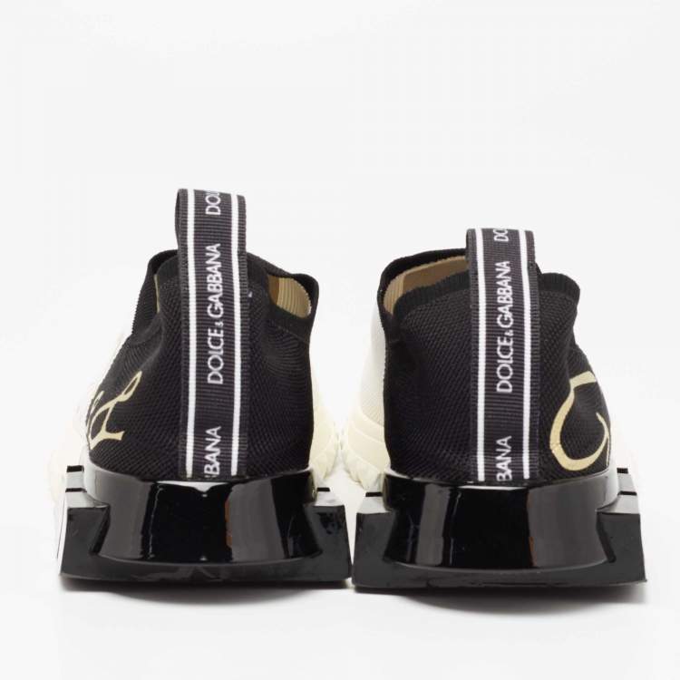Pre Owned Dolce & Gabbana White/Black Knit Fabric Sorrento Slip-On Sneakers Size 37