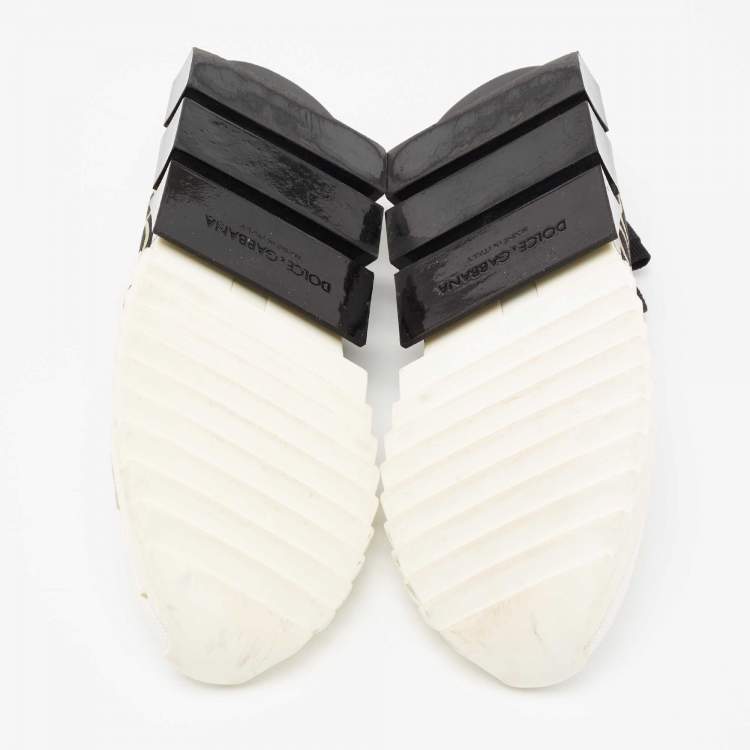 Pre Owned Dolce & Gabbana White/Black Knit Fabric Sorrento Slip-On Sneakers Size 37