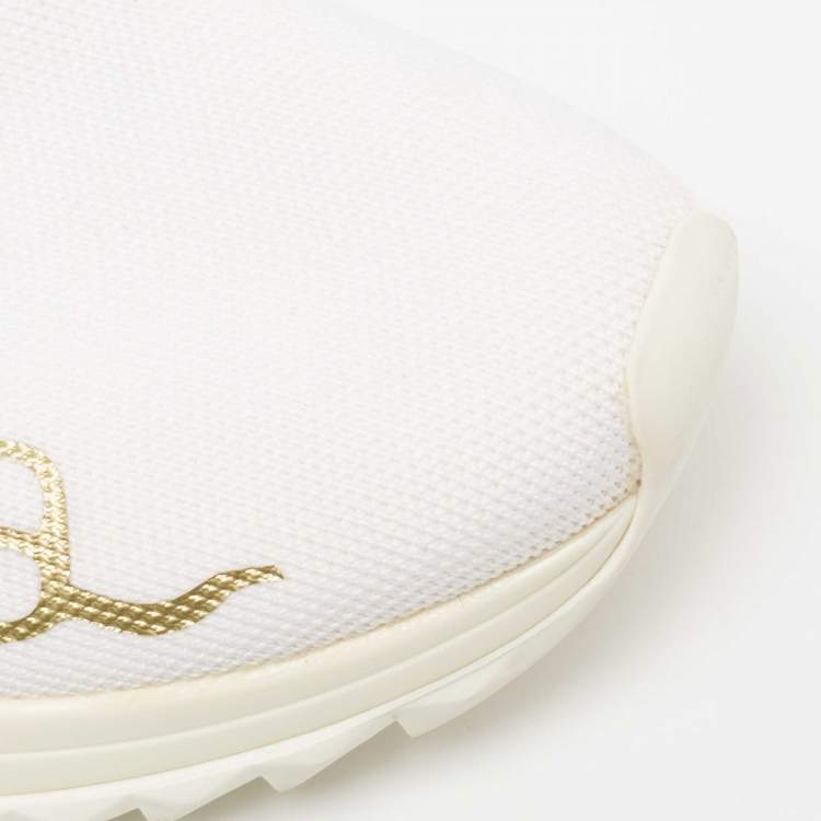 Pre Owned Dolce & Gabbana White/Black Knit Fabric Sorrento Slip-On Sneakers Size 37