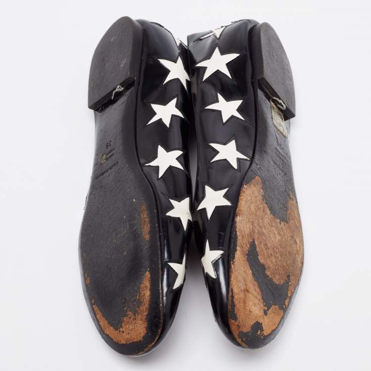 Pre Owned Dolce & Gabbana Black/White Leather Star Ballet Flats Size 39