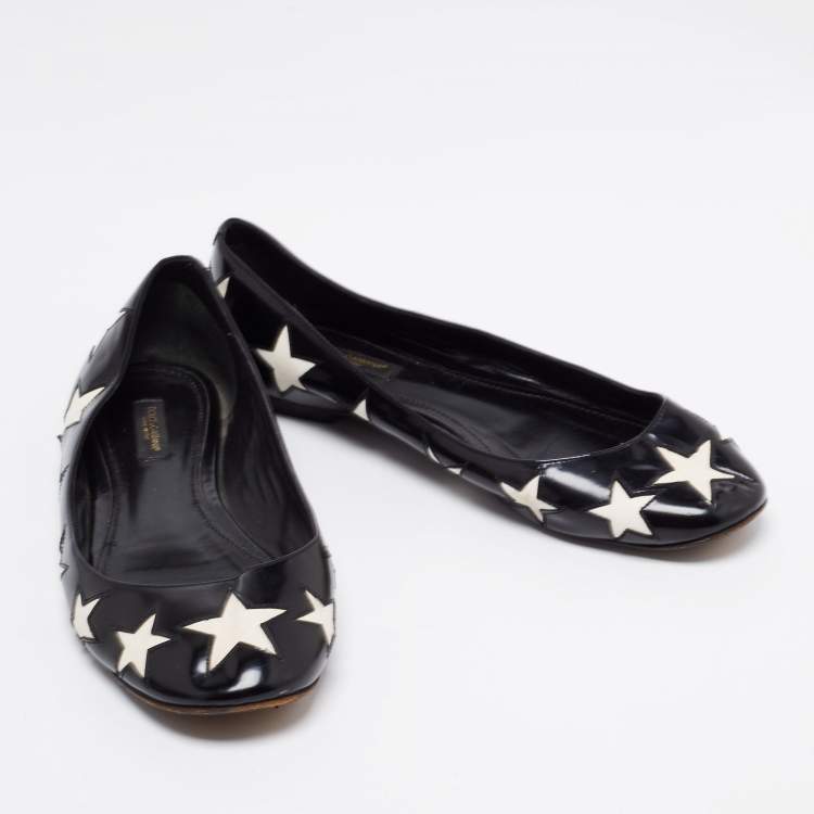 Pre Owned Dolce & Gabbana Black/White Leather Star Ballet Flats Size 39