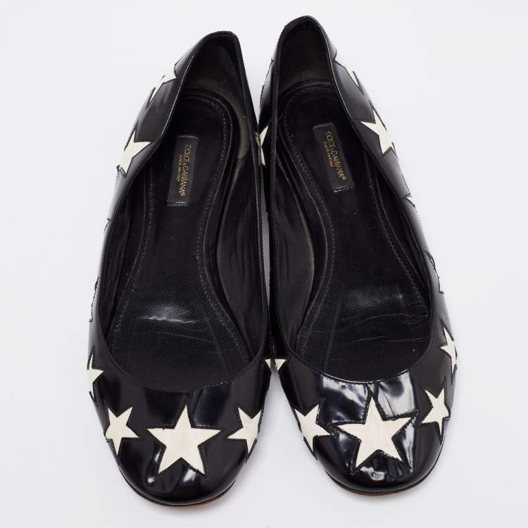 Pre Owned Dolce & Gabbana Black/White Leather Star Ballet Flats Size 39