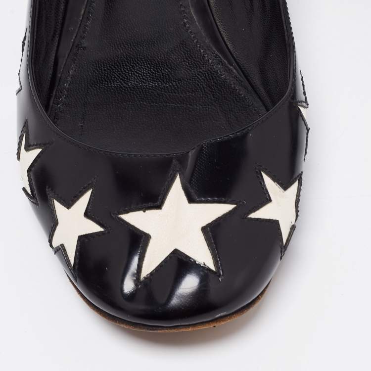 Pre Owned Dolce & Gabbana Black/White Leather Star Ballet Flats Size 39