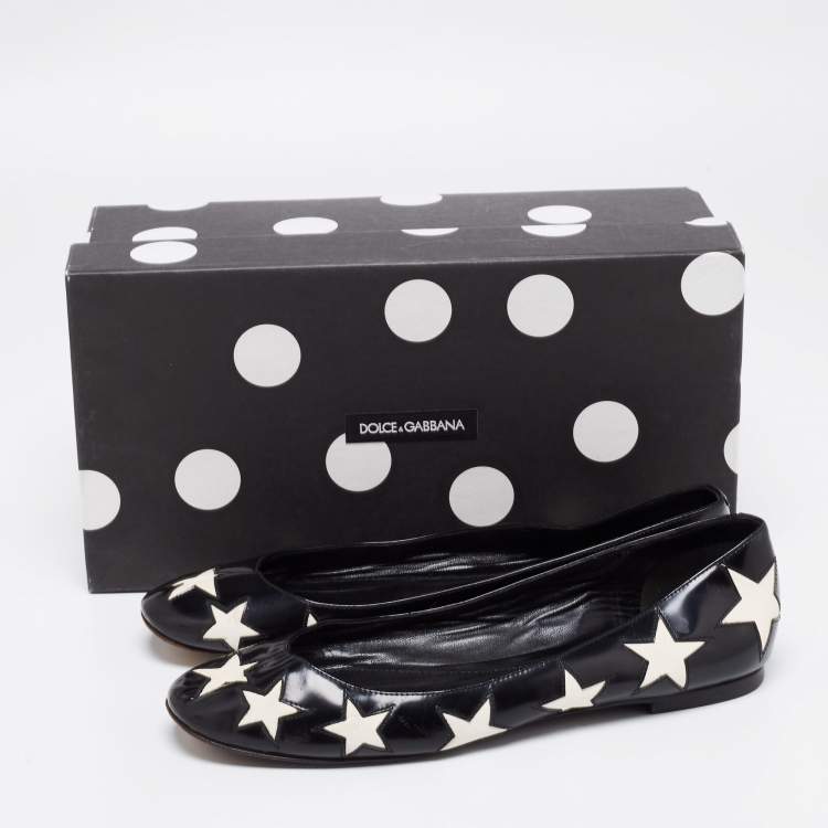 Pre Owned Dolce & Gabbana Black/White Leather Star Ballet Flats Size 39