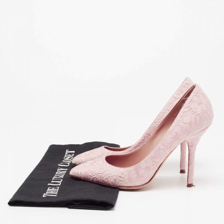 Pre Owned Dolce & Gabbana Pink Brocade Fabric Pointed Toe Pumps Size 35