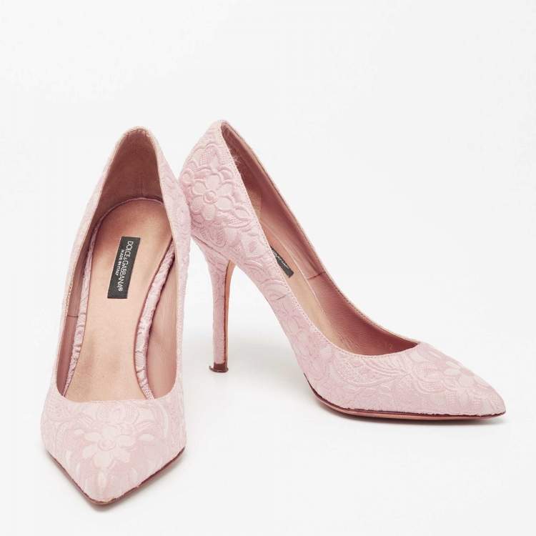 Pre Owned Dolce & Gabbana Pink Brocade Fabric Pointed Toe Pumps Size 35