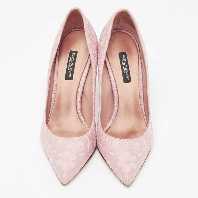 Pre Owned Dolce & Gabbana Pink Brocade Fabric Pointed Toe Pumps Size 35