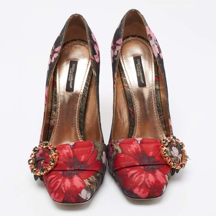 Pre Owned Dolce & Gabbana Multicolor Canvas Jackie Pumps Size 39.5