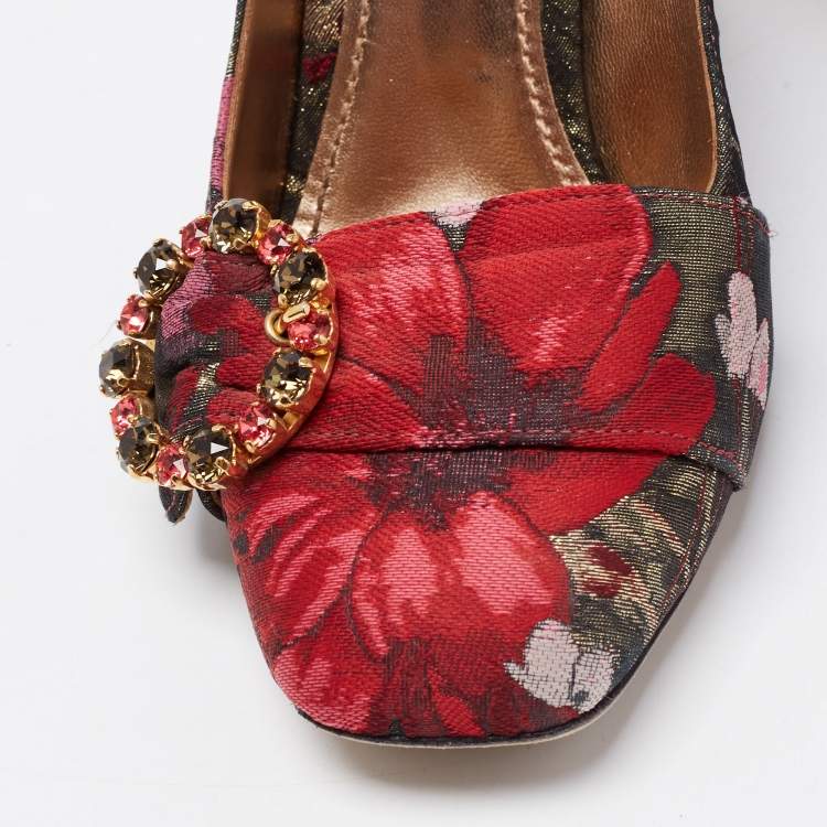Pre Owned Dolce & Gabbana Multicolor Canvas Jackie Pumps Size 39.5