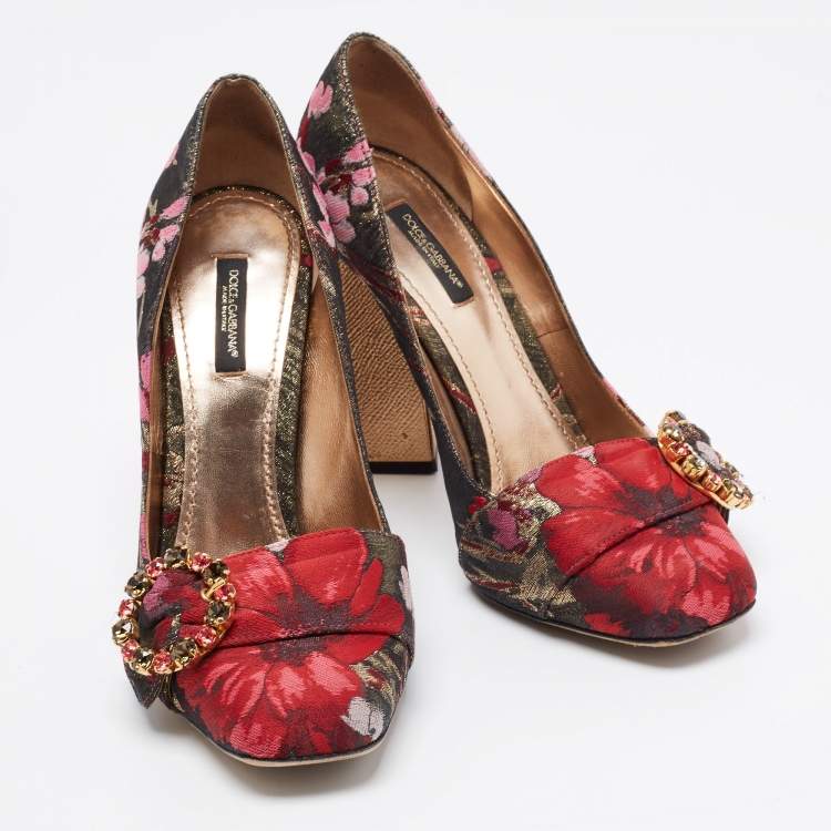 Pre Owned Dolce & Gabbana Multicolor Canvas Jackie Pumps Size 39.5