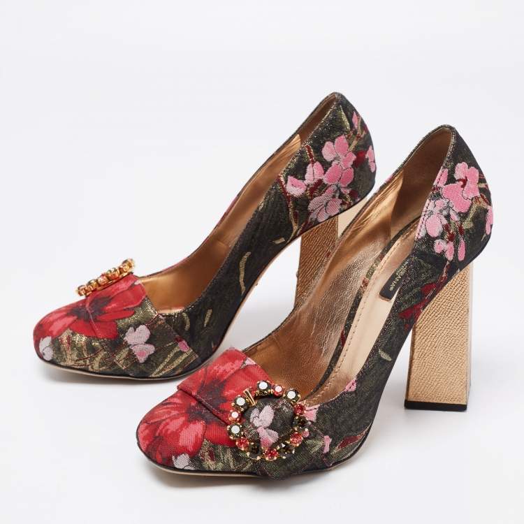 Pre Owned Dolce & Gabbana Multicolor Canvas Jackie Pumps Size 39.5