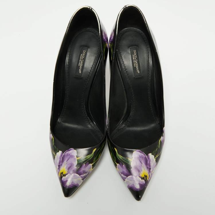 Pre Owned Dolce & Gabbana Tri Color Floral Print Leather Pointed Toe Pumps Size 39