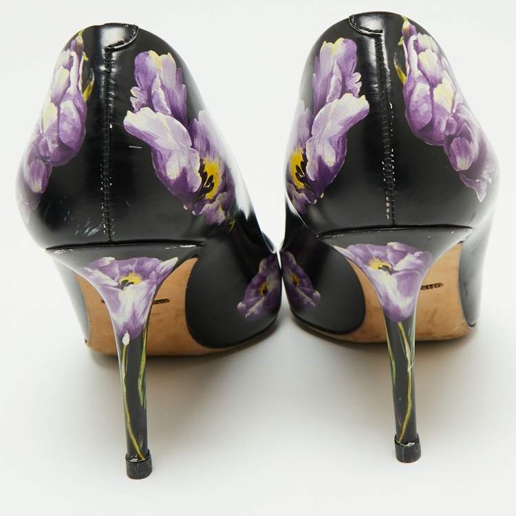 Pre Owned Dolce & Gabbana Tri Color Floral Print Leather Pointed Toe Pumps Size 39