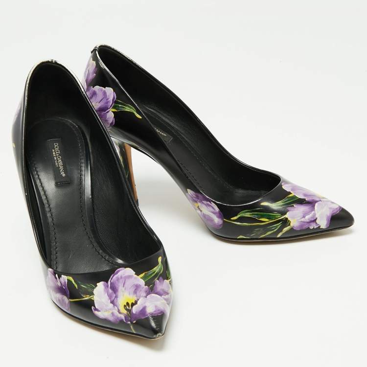 Pre Owned Dolce & Gabbana Tri Color Floral Print Leather Pointed Toe Pumps Size 39