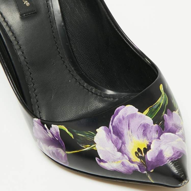 Pre Owned Dolce & Gabbana Tri Color Floral Print Leather Pointed Toe Pumps Size 39