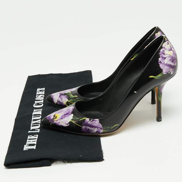 Pre Owned Dolce & Gabbana Tri Color Floral Print Leather Pointed Toe Pumps Size 39
