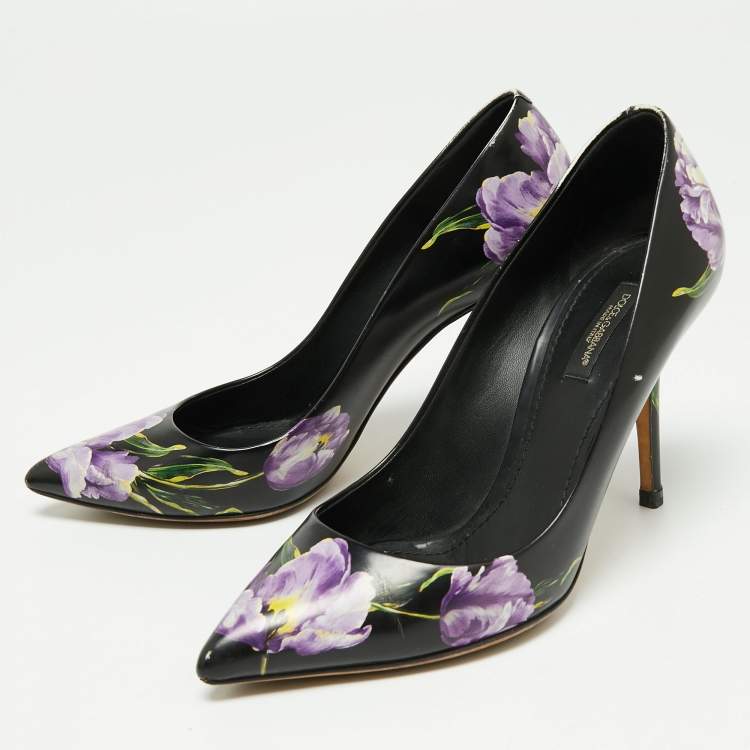 Pre Owned Dolce & Gabbana Tri Color Floral Print Leather Pointed Toe Pumps Size 39