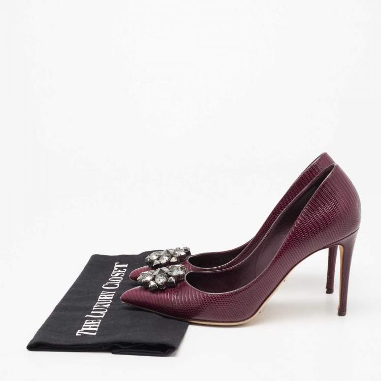 Pre Owned Dolce & Gabbana Burgundy Lizard Embossed Leather Bellucci Pumps Size 39