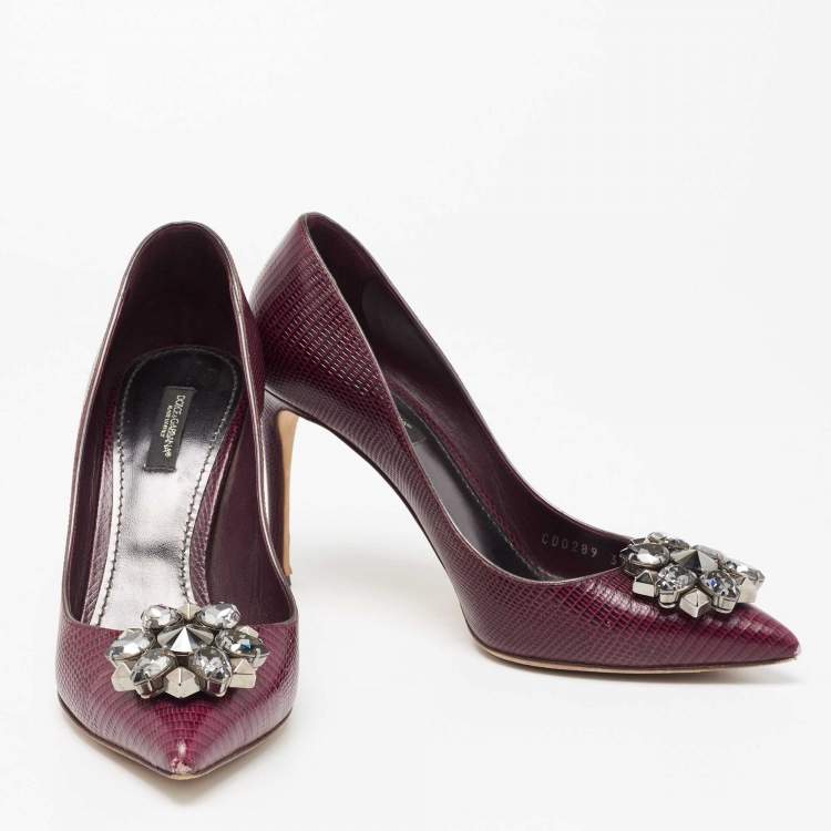 Pre Owned Dolce & Gabbana Burgundy Lizard Embossed Leather Bellucci Pumps Size 39