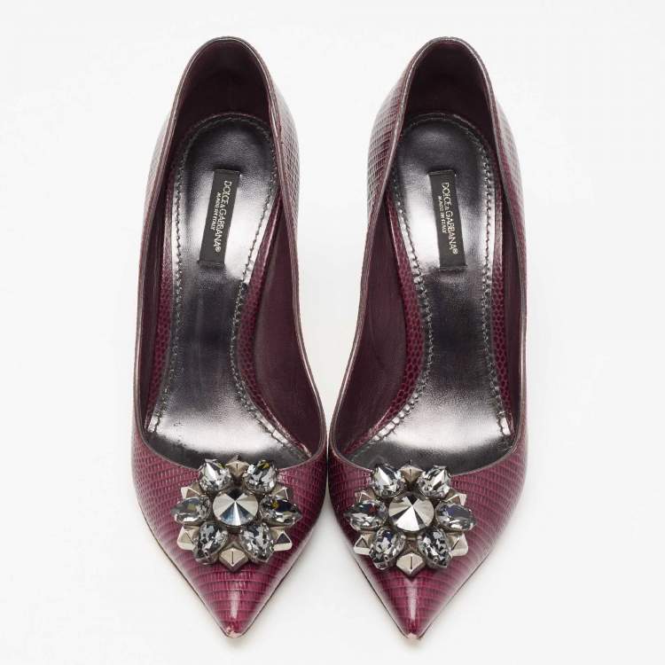 Pre Owned Dolce & Gabbana Burgundy Lizard Embossed Leather Bellucci Pumps Size 39