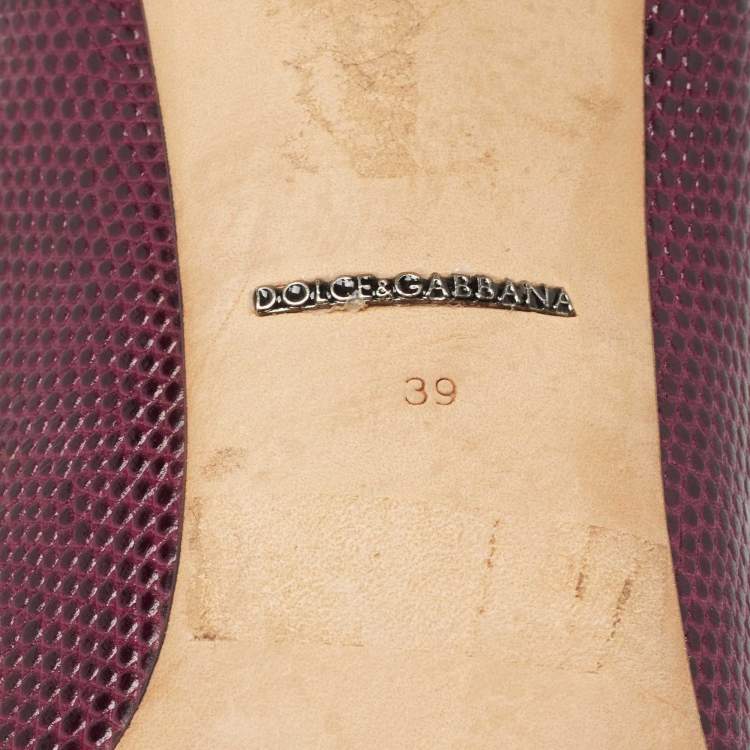 Pre Owned Dolce & Gabbana Burgundy Lizard Embossed Leather Bellucci Pumps Size 39