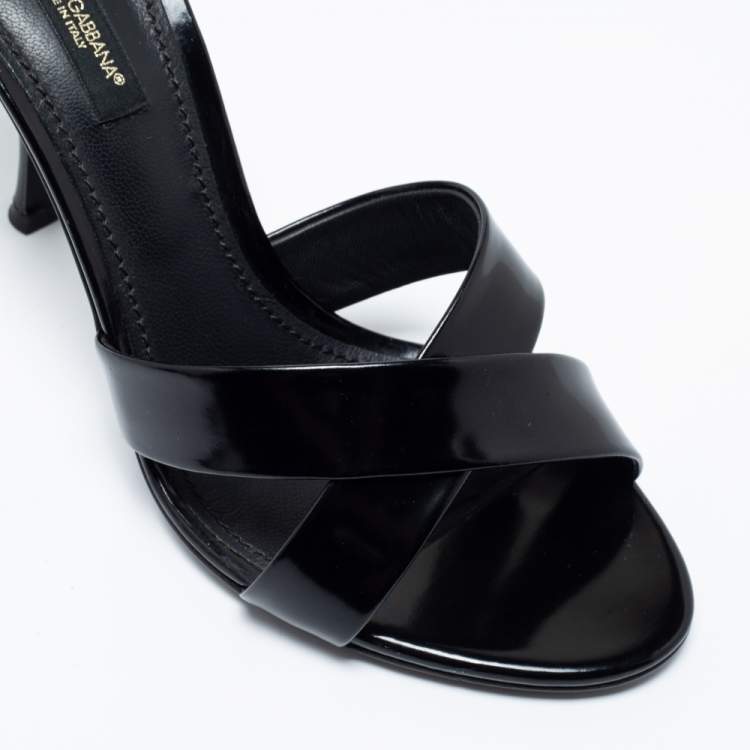 Pre Owned Dolce & Gabbana Black Leather Criss Cross Slide Sandals Size 37