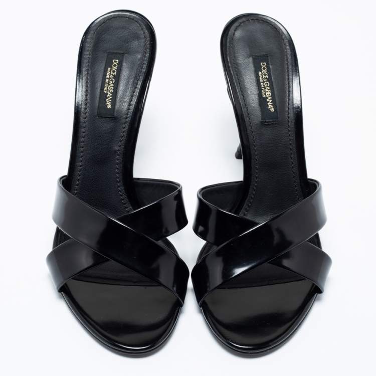 Pre Owned Dolce & Gabbana Black Leather Criss Cross Slide Sandals Size 37