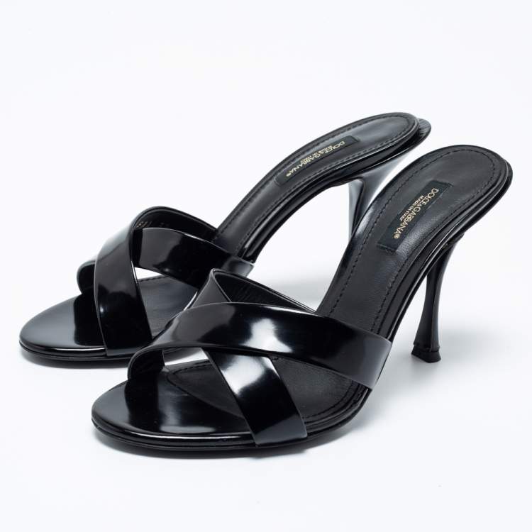 Pre Owned Dolce & Gabbana Black Leather Criss Cross Slide Sandals Size 37