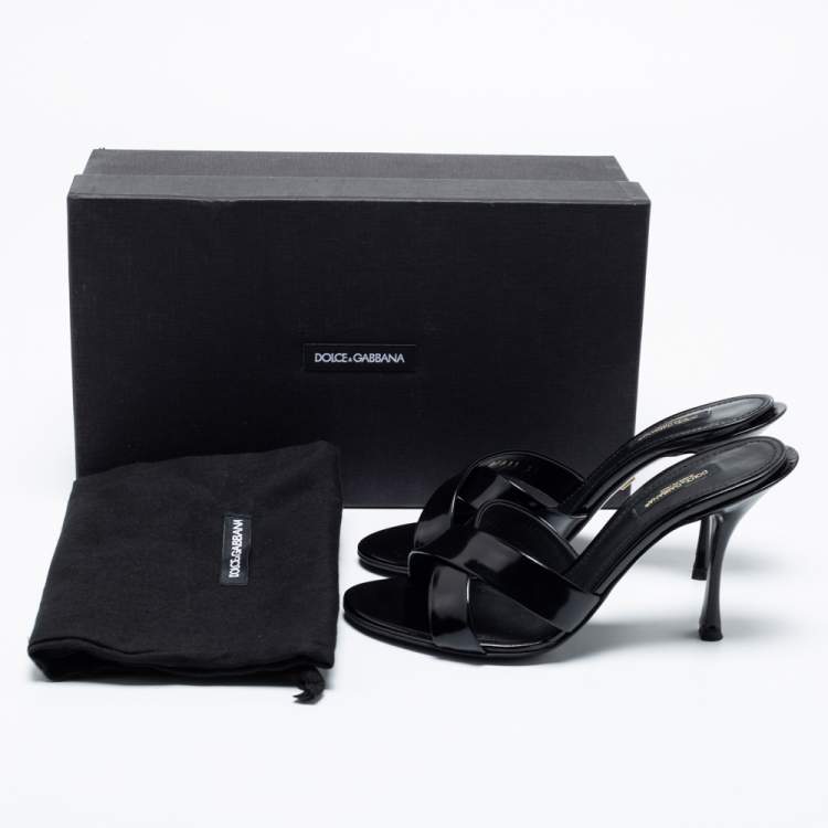 Pre Owned Dolce & Gabbana Black Leather Criss Cross Slide Sandals Size 37