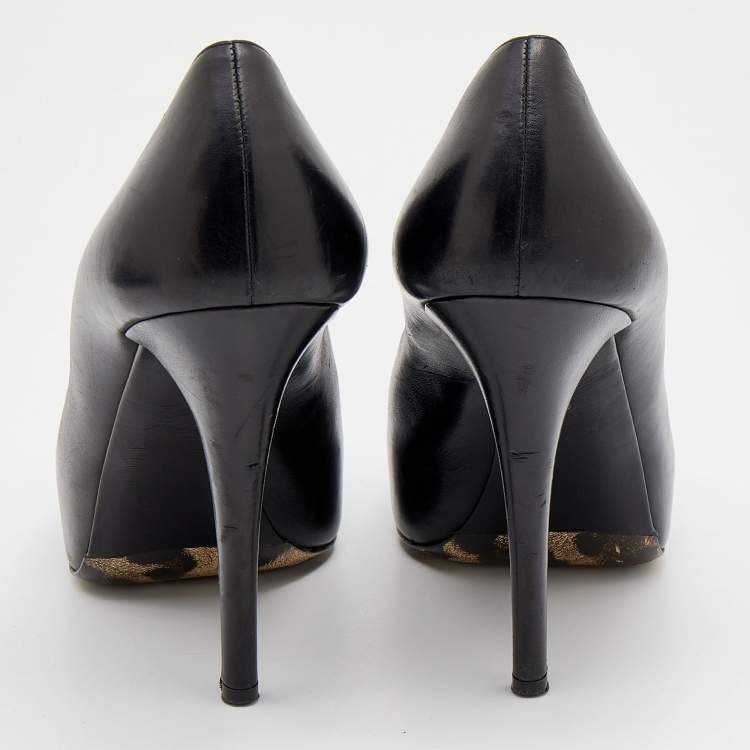 Pre Owned Dolce & Gabbana Black Leather Peep Toe Platform Pumps Size 38.5