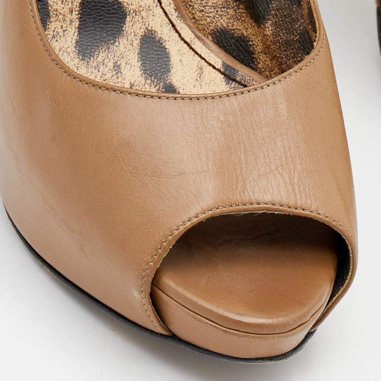 Pre Owned Dolce & Gabbana Beige  Leather Peep Toe Platform Pumps Size 38.5