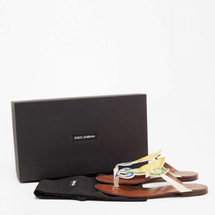 Pre Owned Dolce & Gabbana Multicolor Leather Flower Flat Sandals Size 35
