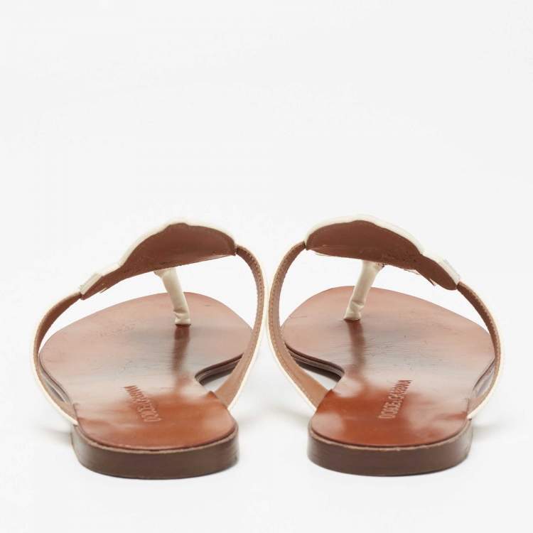 Pre Owned Dolce & Gabbana Multicolor Leather Flower Flat Sandals Size 35