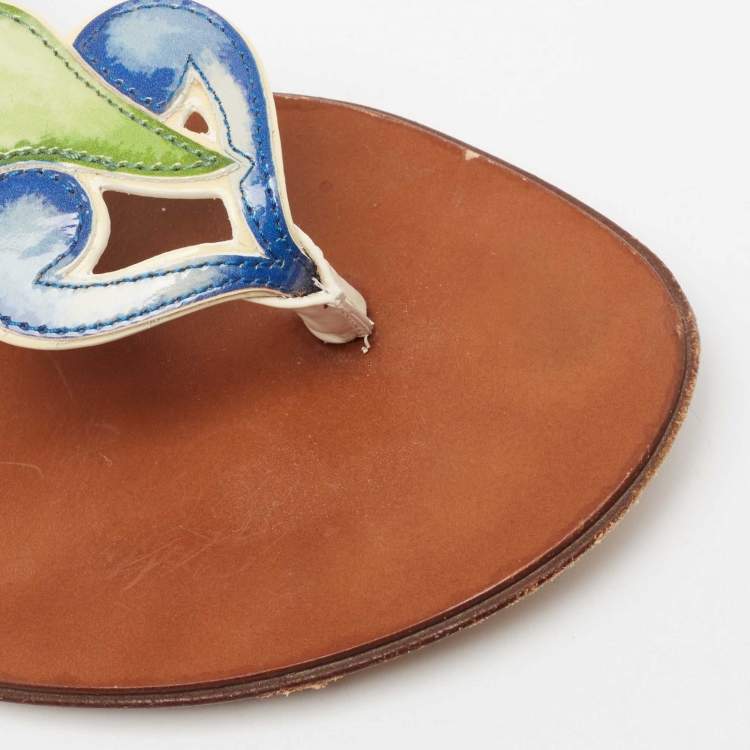 Pre Owned Dolce & Gabbana Multicolor Leather Flower Flat Sandals Size 35