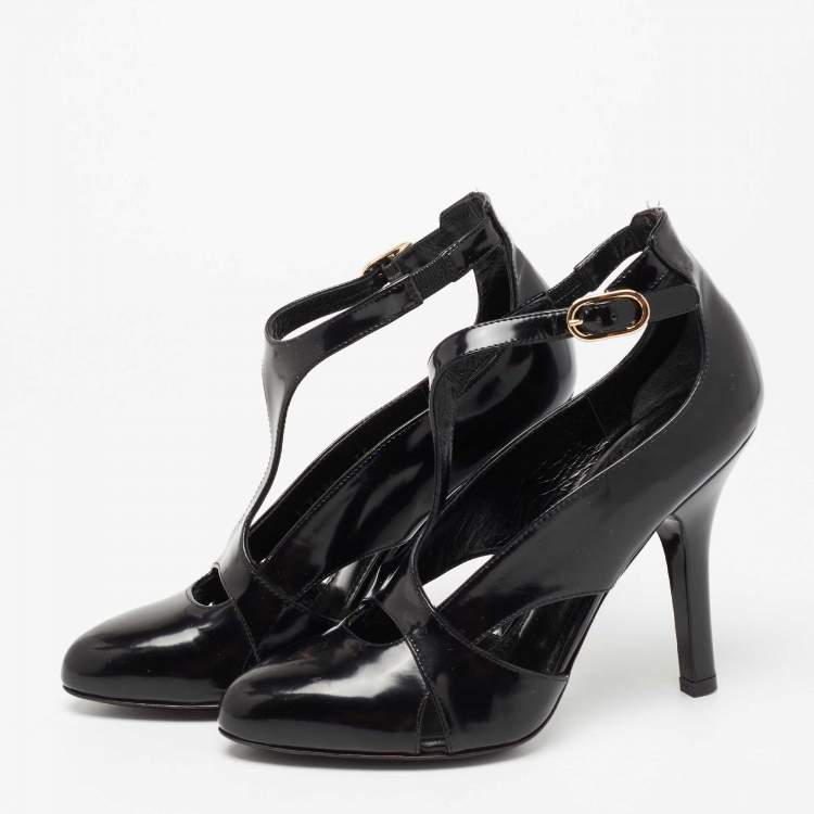 Pre Owned Dolce & Gabbana Black Patent Leather Ankle Strap Pumps Size 35