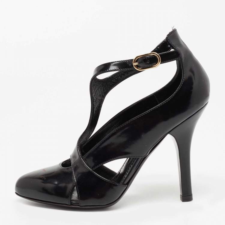 Pre Owned Dolce & Gabbana Black Patent Leather Ankle Strap Pumps Size 35