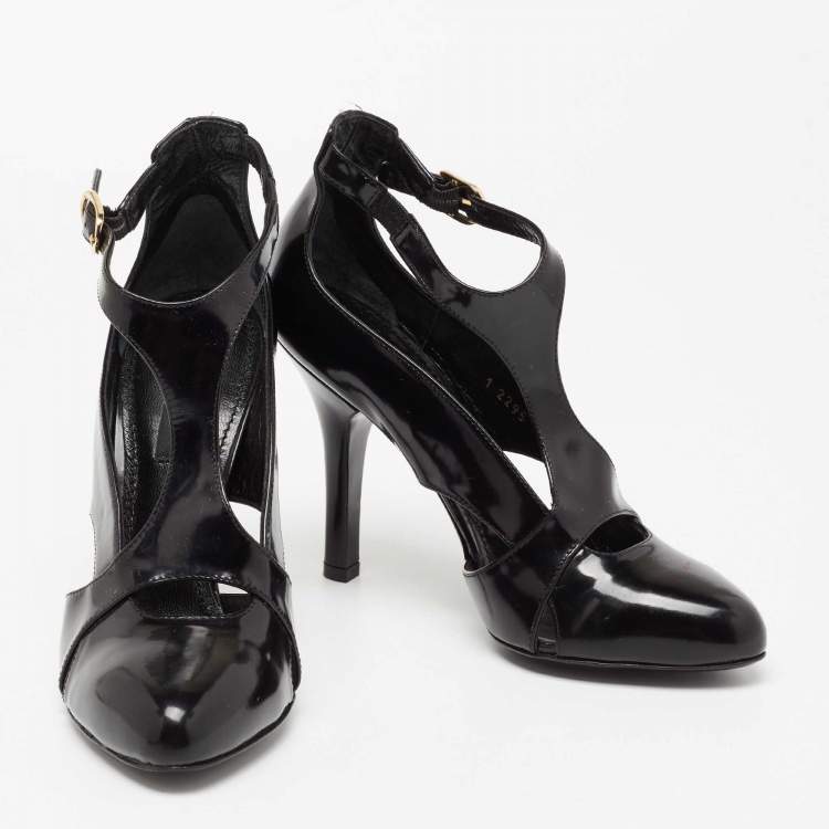 Pre Owned Dolce & Gabbana Black Patent Leather Ankle Strap Pumps Size 35