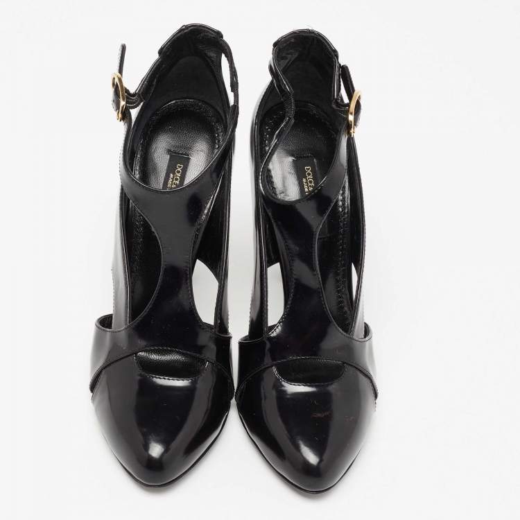 Pre Owned Dolce & Gabbana Black Patent Leather Ankle Strap Pumps Size 35