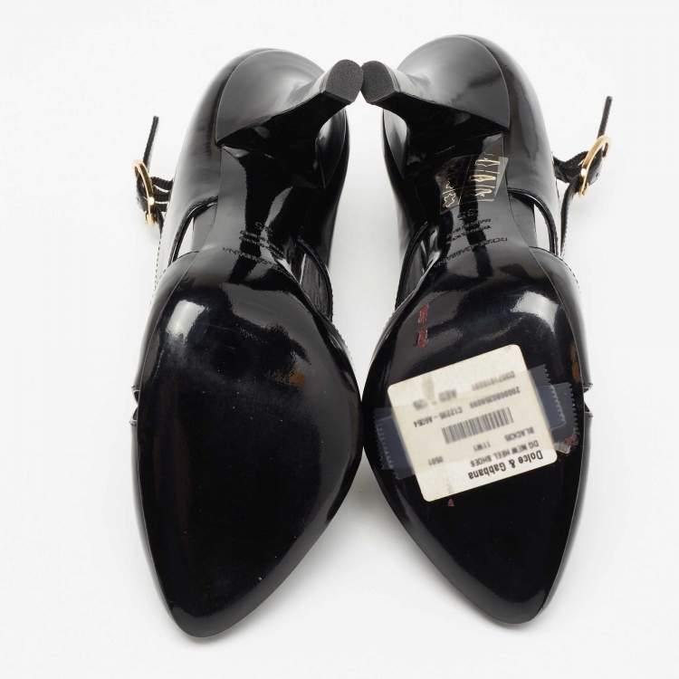 Pre Owned Dolce & Gabbana Black Patent Leather Ankle Strap Pumps Size 35