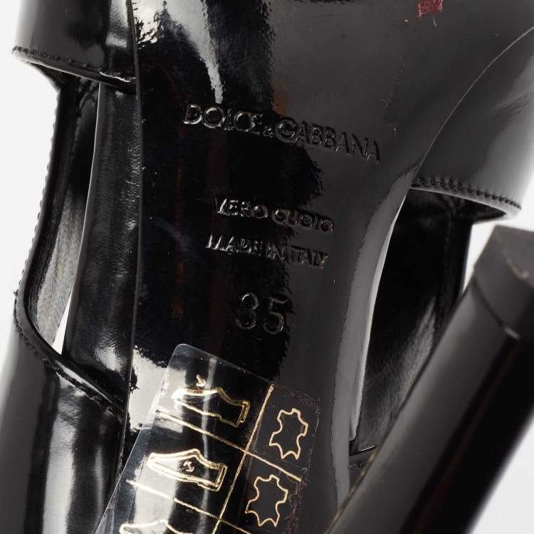 Pre Owned Dolce & Gabbana Black Patent Leather Ankle Strap Pumps Size 35