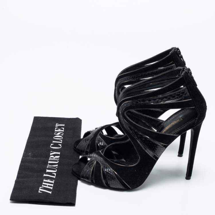 Pre Owned Dolce & Gabbana Black Suede And Python Cut Out Sandals Size 38