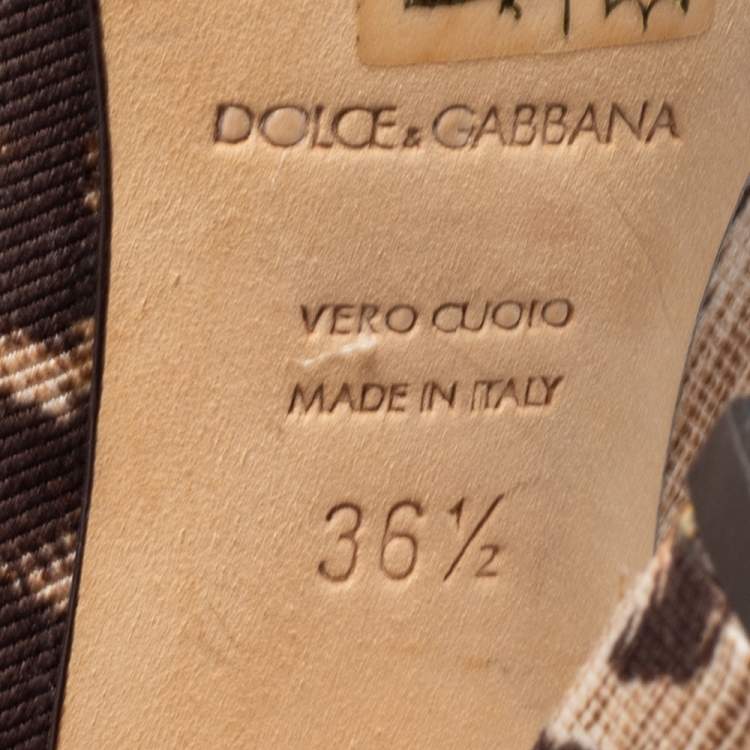 Pre Owned Dolce & Gabbana Brown Leopard Print Canvas Peep Toe Pumps Size 36.5