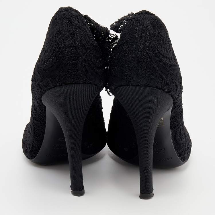 Pre Owned Dolce & Gabbana Black Lace Peep Toe Booties Size 37