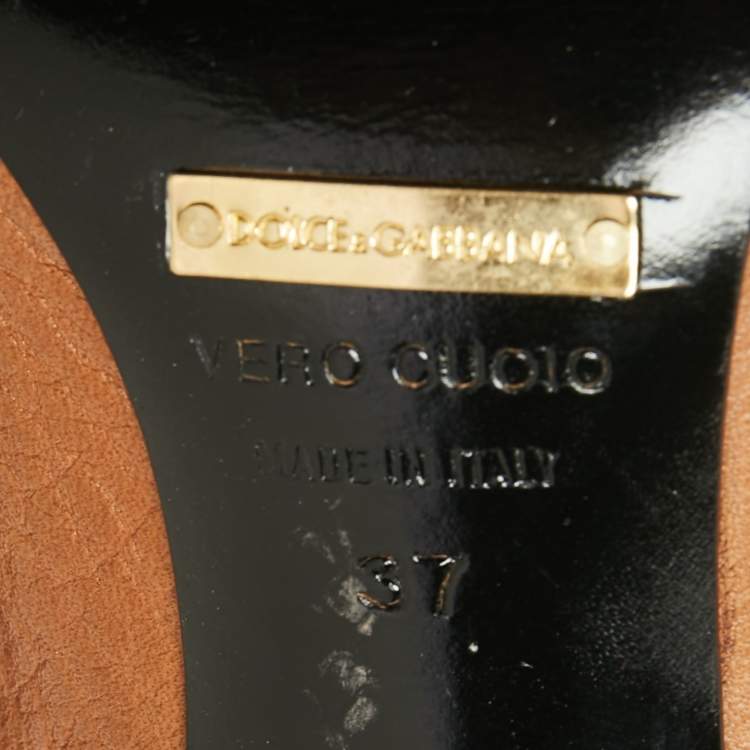 Pre Owned Dolce & Gabbana Brown Leather Stitch Detail Pointed Toe Pumps Size 37