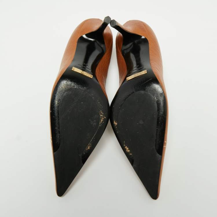 Pre Owned Dolce & Gabbana Brown Leather Stitch Detail Pointed Toe Pumps Size 37
